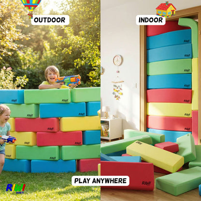 Colorful RIWI blocks for outdoor and indoor play with happy Kids.