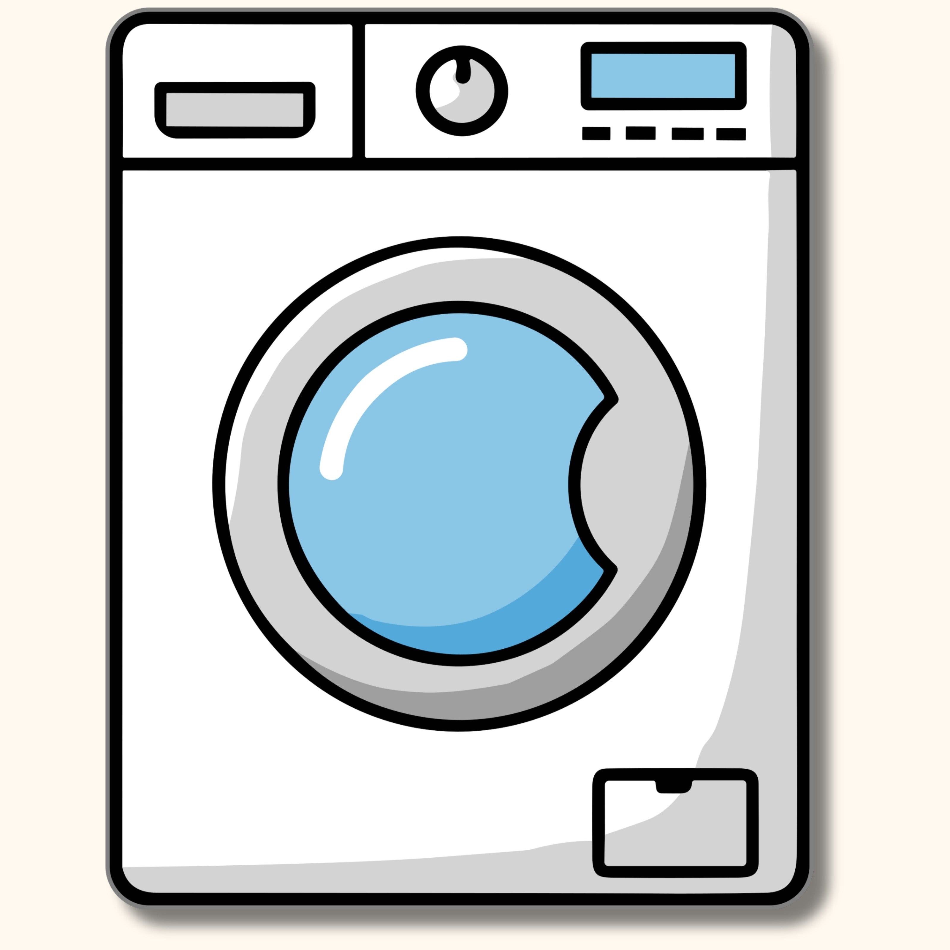 Illustration of a washing machine with a blue door on a beige background RIWI buildit