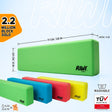 Green building block with dimensions andRIWI branding on a light blue background RIWI blocks