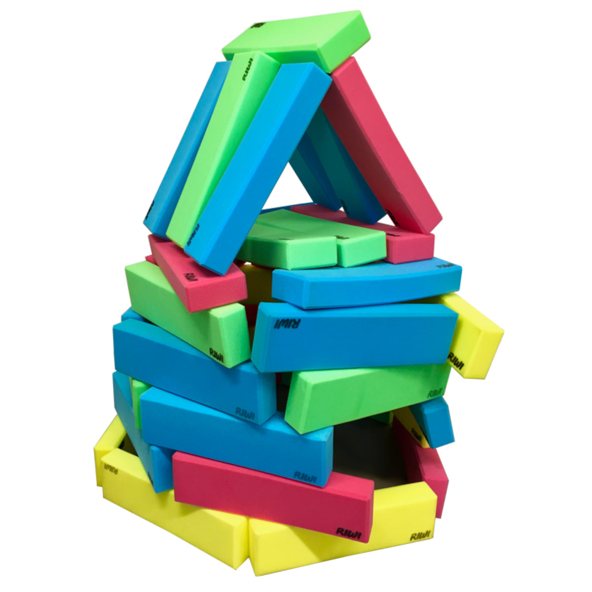Blue foam building blocks allow kids to create structures and